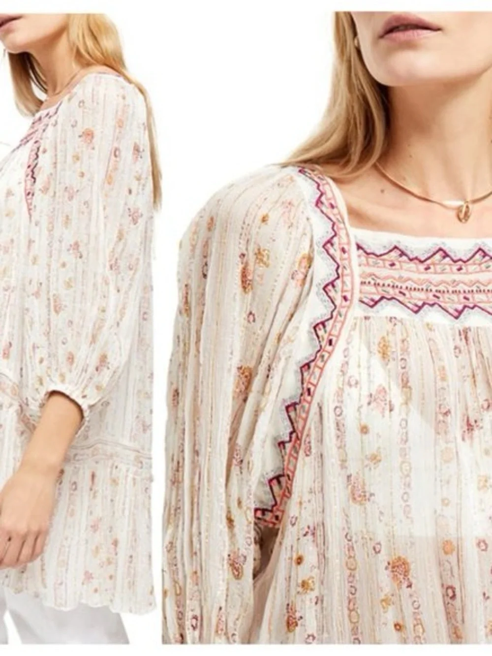 Free People Dance Magic Tunic in Ivory Combo XL Extra Large Sheer Embroidered